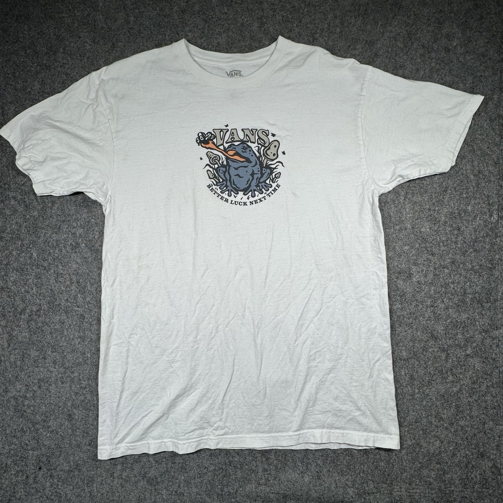 Vans T-Shirt Men's L White "Better Luck Next Time" Frog Graphic Skate Streetwear